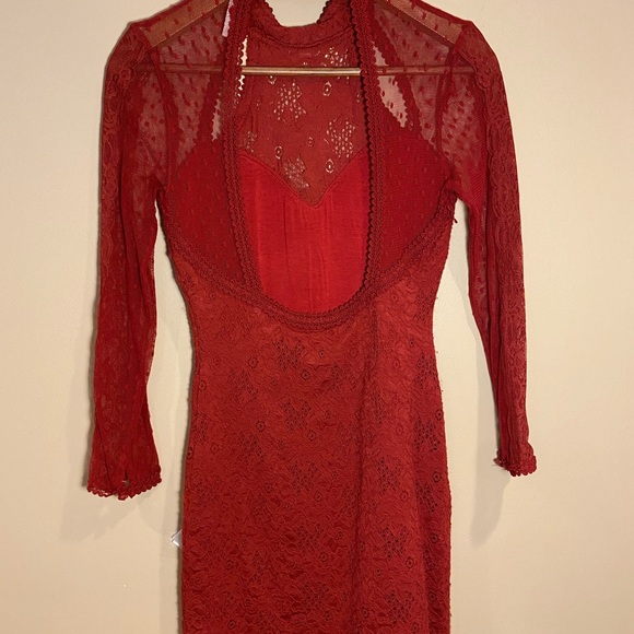 FREE PEOPLE LACE LONG SLEEVE COCKTAIL DRESS US:S - Picture 7 of 7